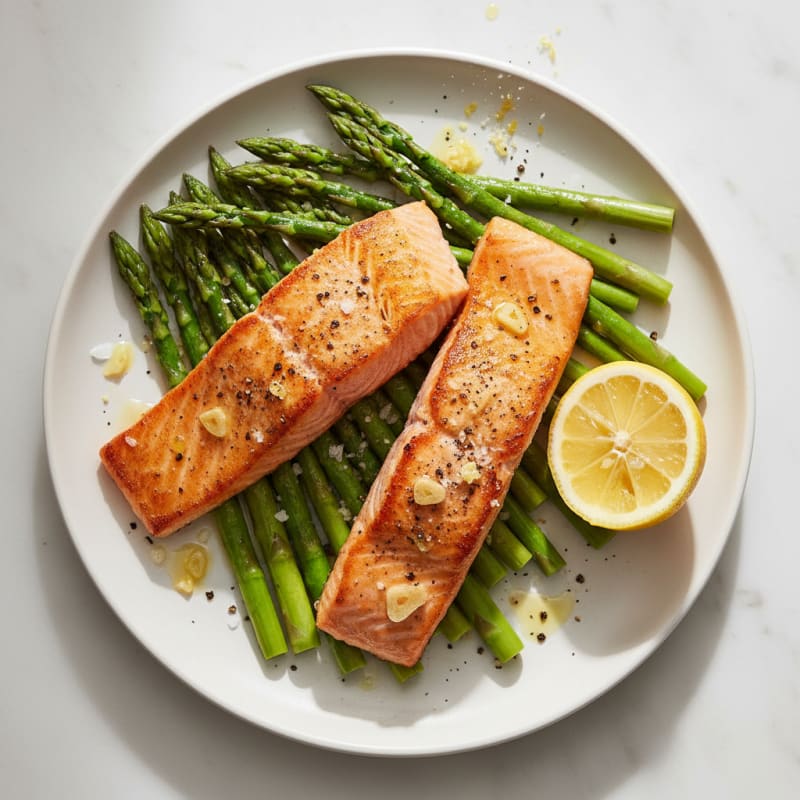 Golden Pan-Seared Salmon with Zesty Asparagus