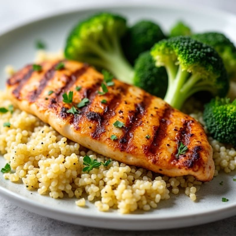 Grilled Chicken Breast with Quinoa and Roasted Broccoli