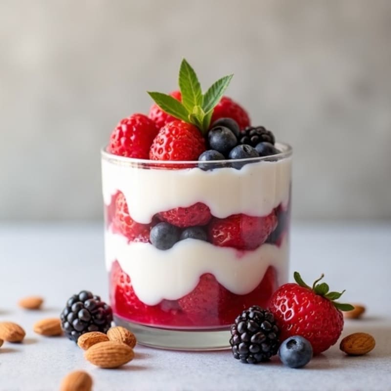 Greek Yogurt Protein Parfait with Mixed Berries and Almonds