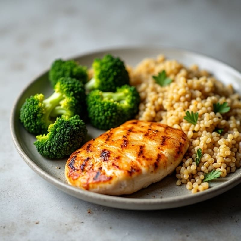 Grilled Chicken Breast with Roasted Broccoli and Quinoa