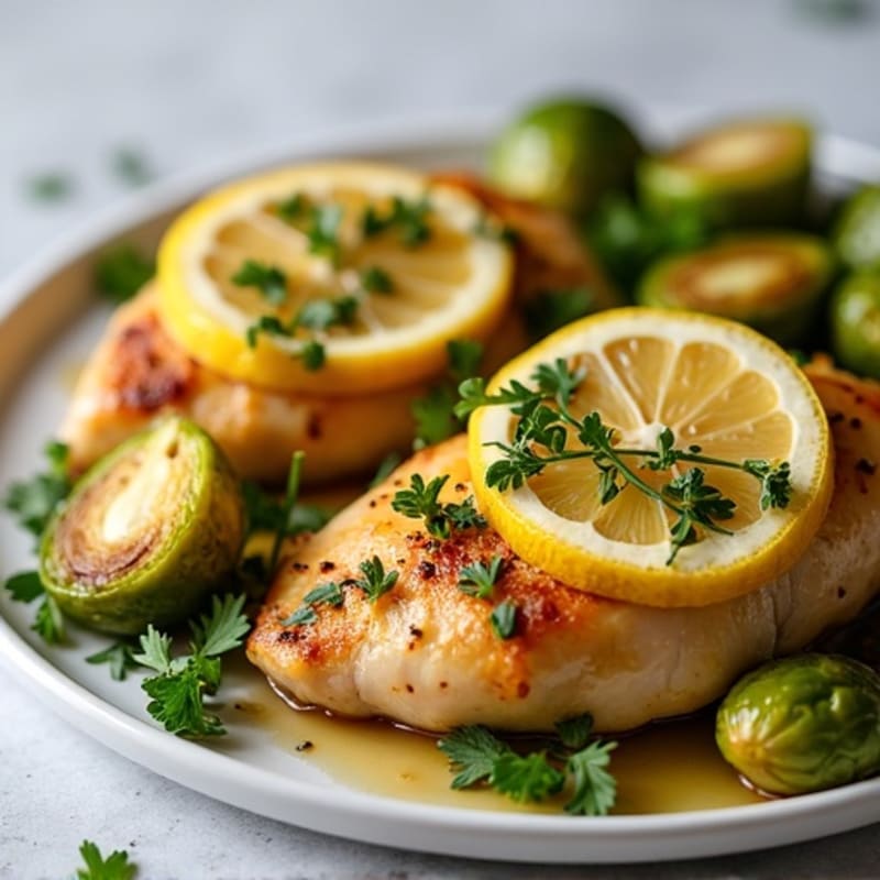 Lemon Herb Roasted Chicken with Crispy Brussels Sprouts