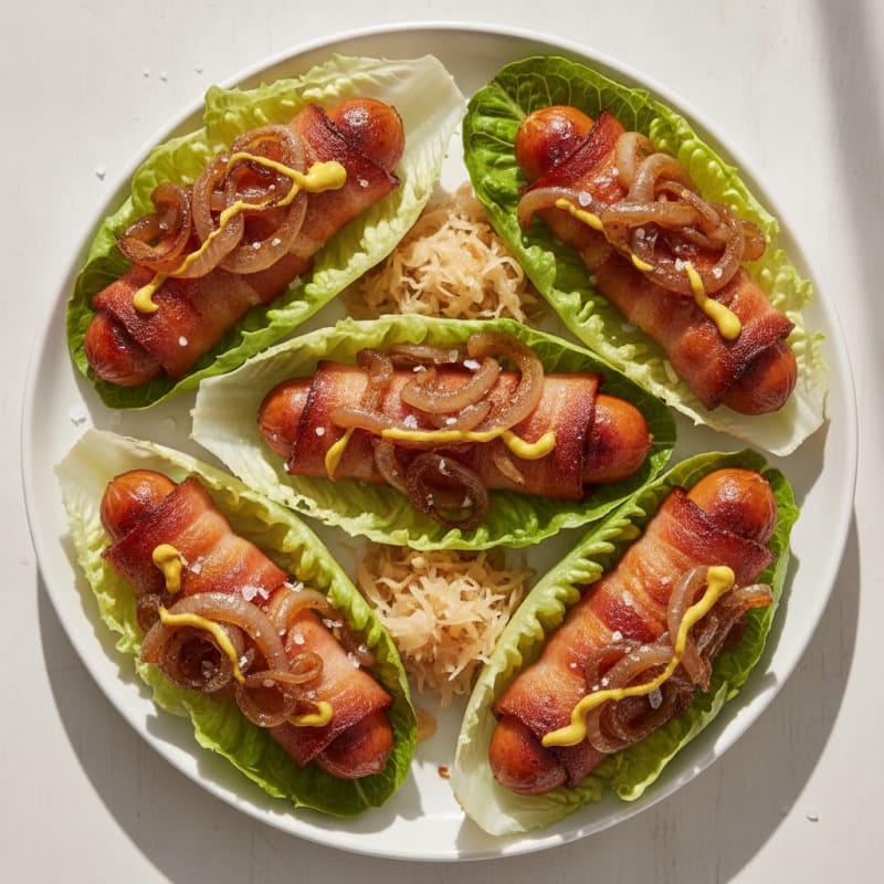 Bacon-Wrapped Hot Dogs with Caramelized Onions
