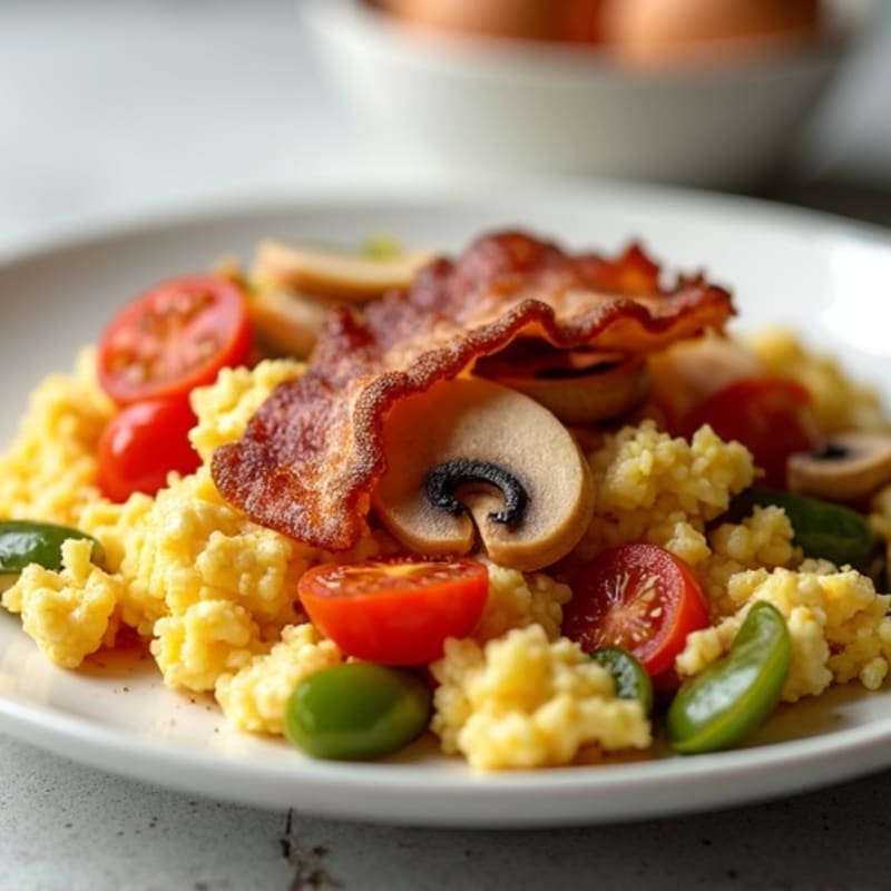 Egg White Veggie Scramble with Turkey Bacon