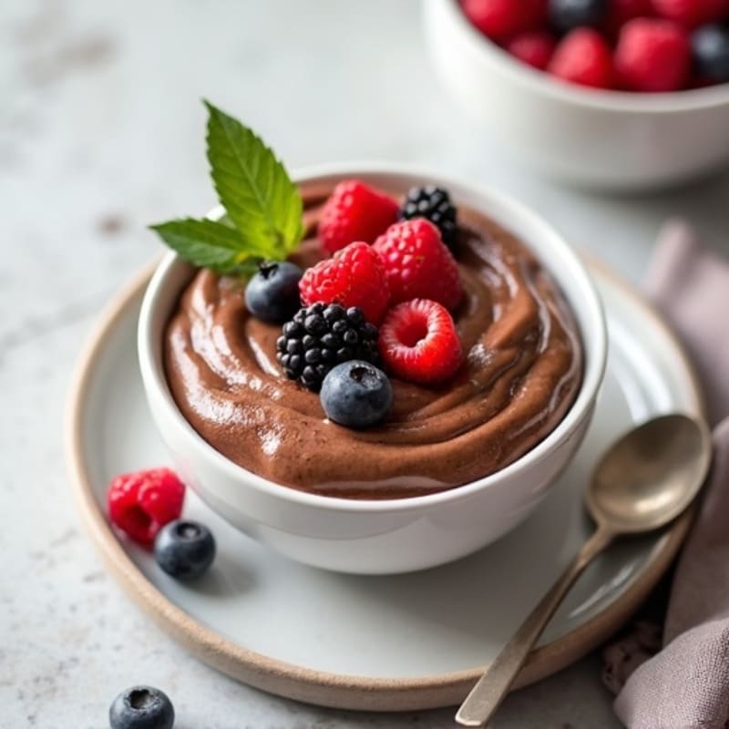 Creamy Chocolate Protein Pudding with Fresh Berries