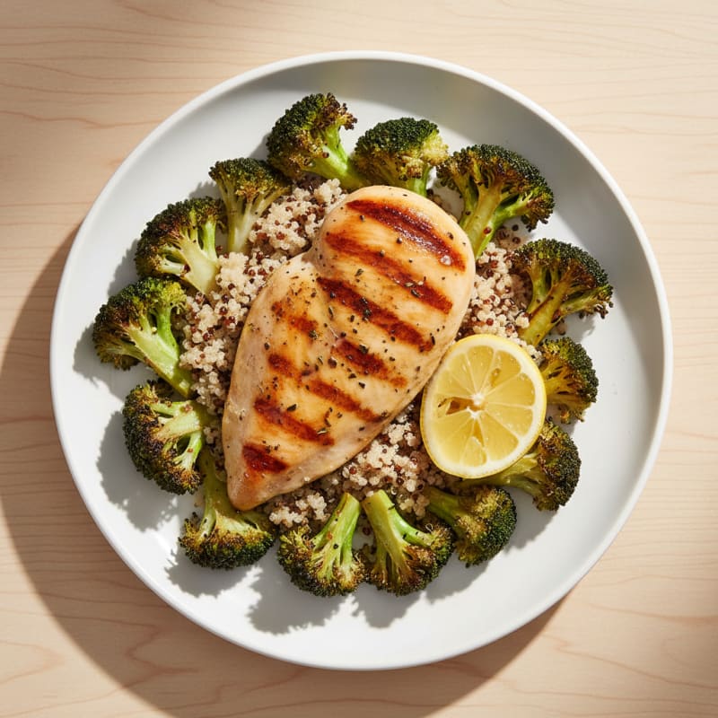 Grilled Chicken Breast with Quinoa and Roasted Broccoli