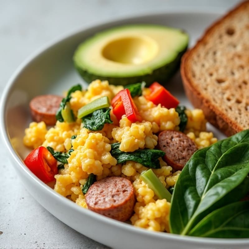 Egg White and Spinach Scramble with Turkey Sausage