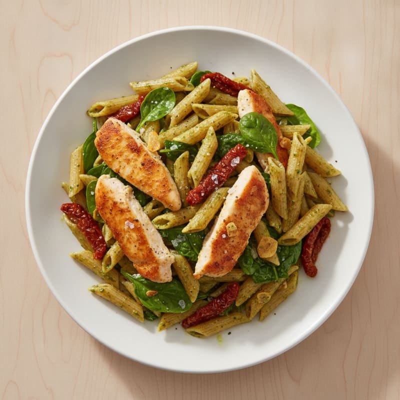 Pesto Chicken Pasta with Sun-Dried Tomatoes