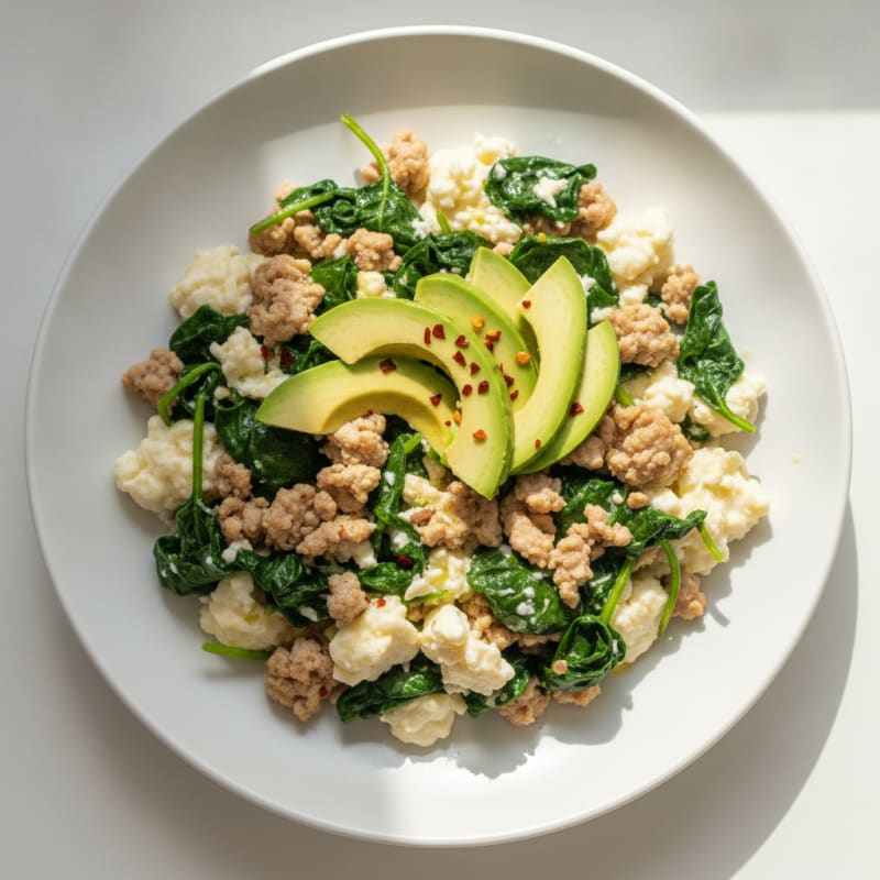 Egg White Scramble with Lean Turkey and Sautéed Spinach