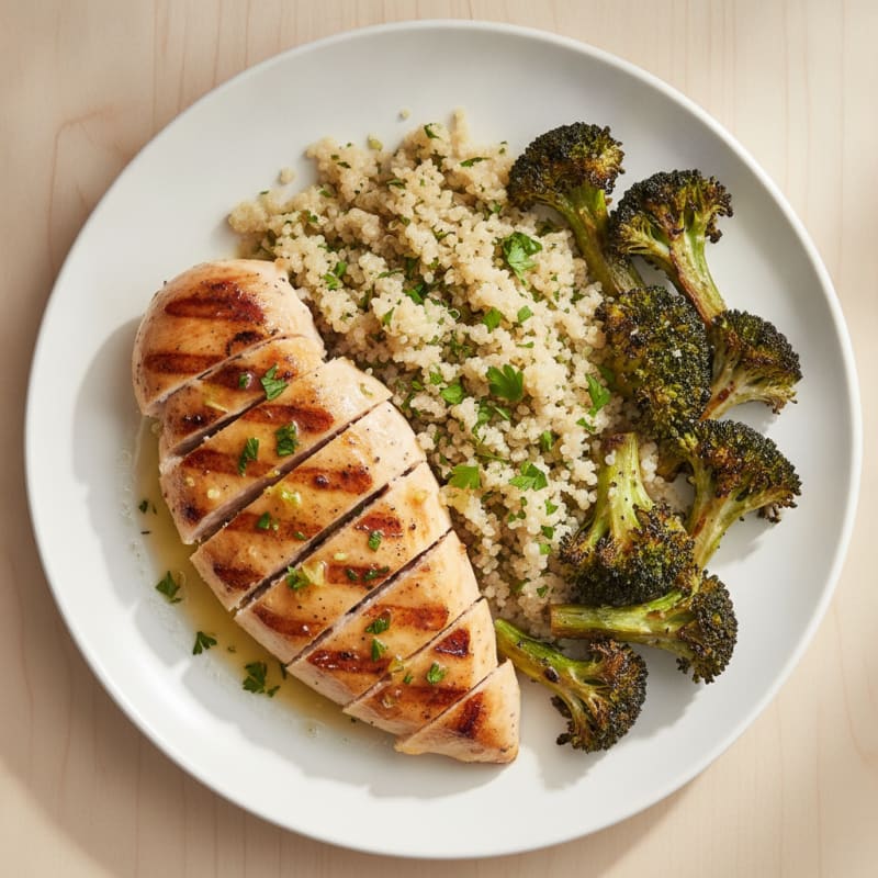 Grilled Chicken Breast with Quinoa and Roasted Broccoli