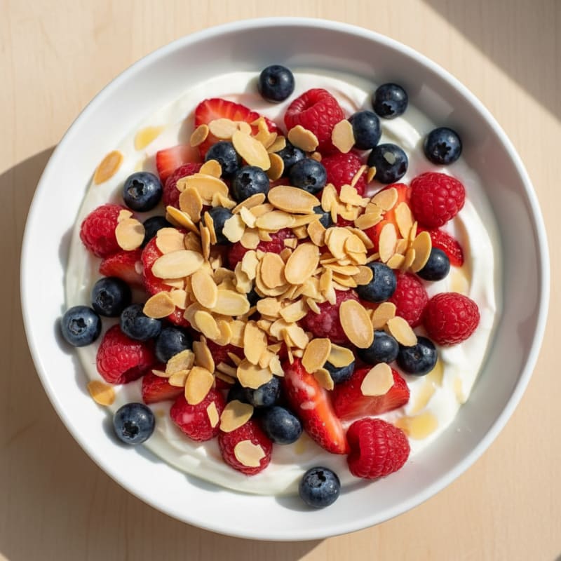 Greek Yogurt Protein Bowl with Mixed Berries and Almonds