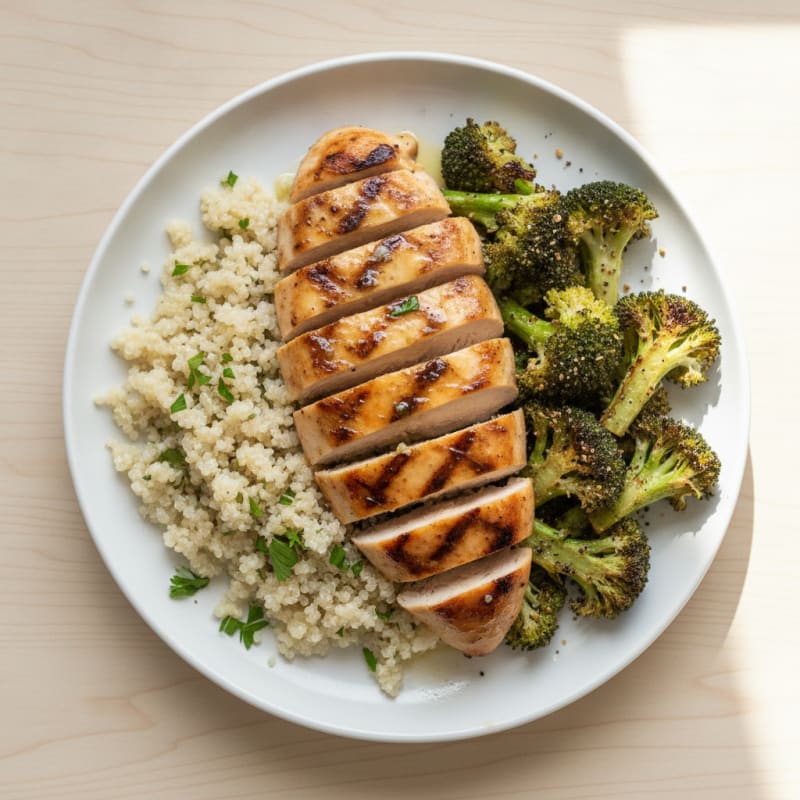 Grilled Chicken Breast with Quinoa and Roasted Broccoli