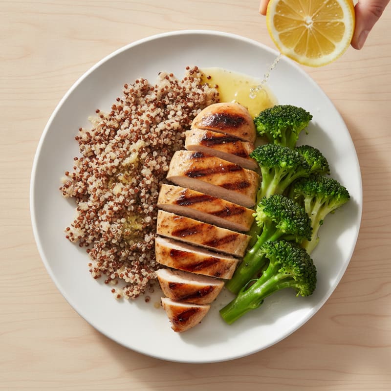 Grilled Chicken Breast with Quinoa and Steamed Broccoli
