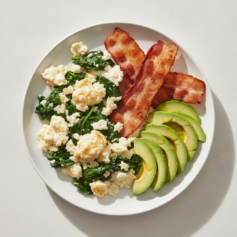 Egg White Spinach Scramble with Turkey Bacon