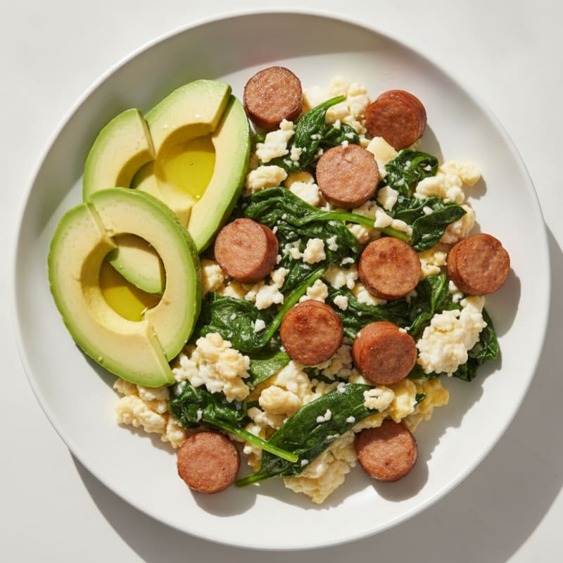 Egg White Scramble with Turkey Sausage and Spinach