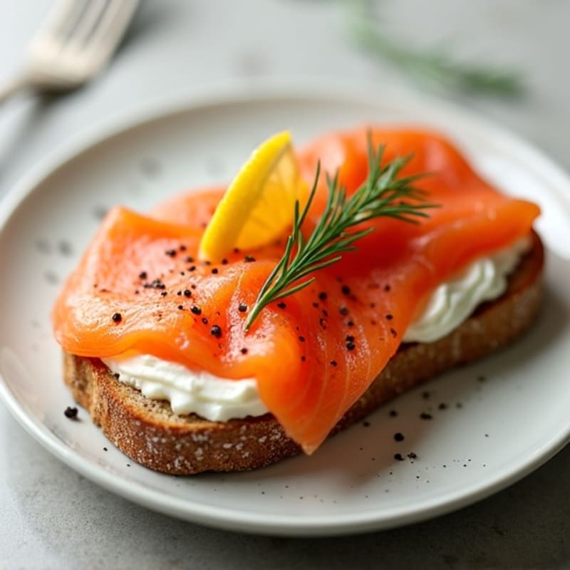 Fresh Smoked Salmon with Creamy Dill Spread on Crispy Whole Grain Toast