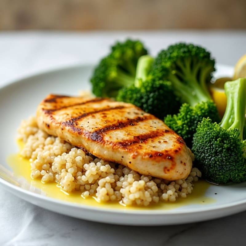 Grilled Chicken Breast with Quinoa and Steamed Broccoli
