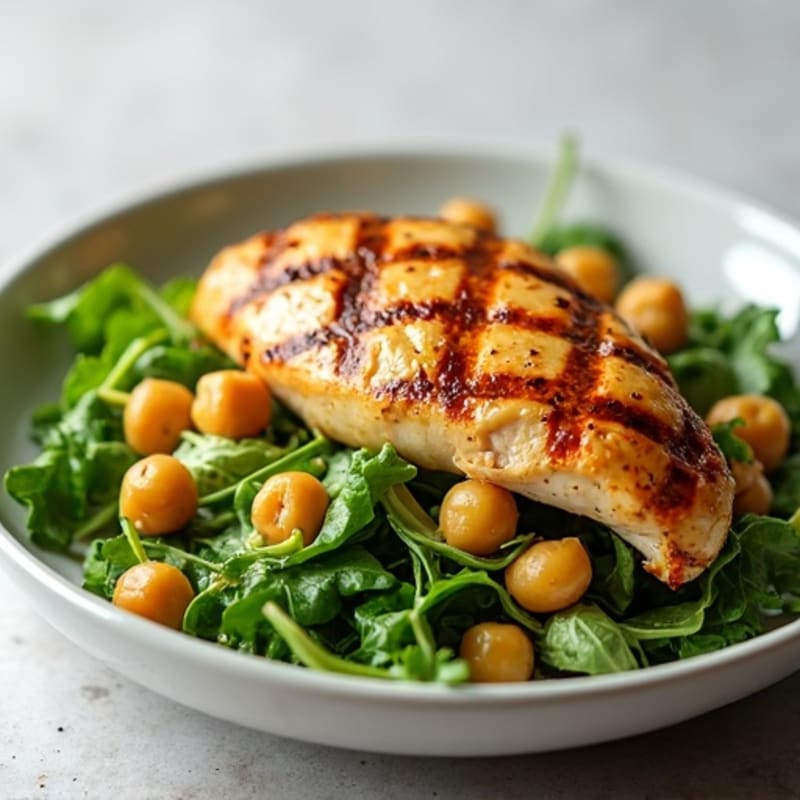 Grilled Chicken Breast over Mixed Greens with Chickpeas