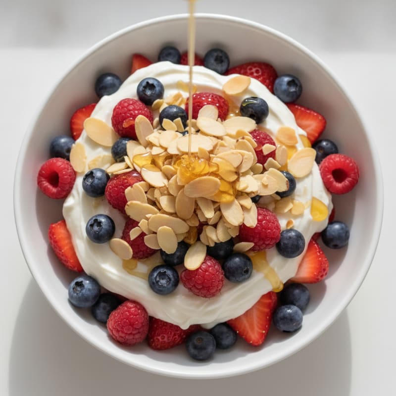 Greek Yogurt Parfait with Mixed Berries and Almonds