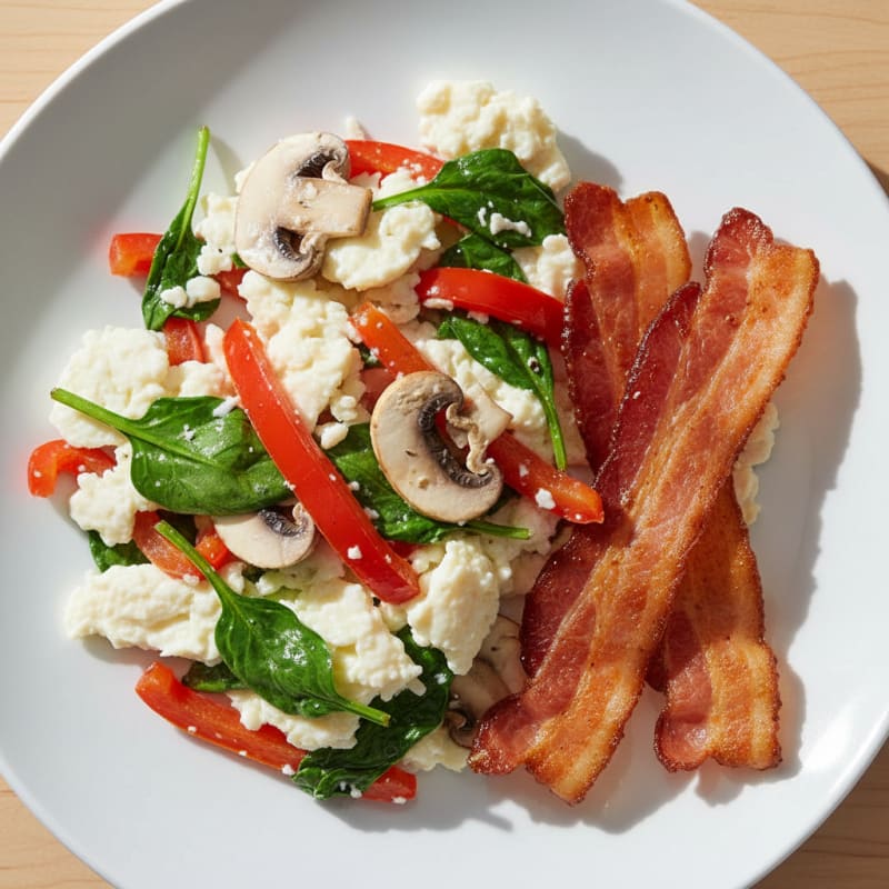 Egg White Veggie Scramble with Turkey Bacon