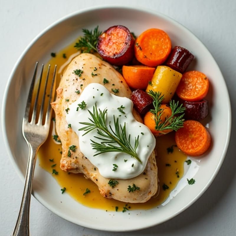 Creamy Herb Chicken with Roasted Root Vegetables
