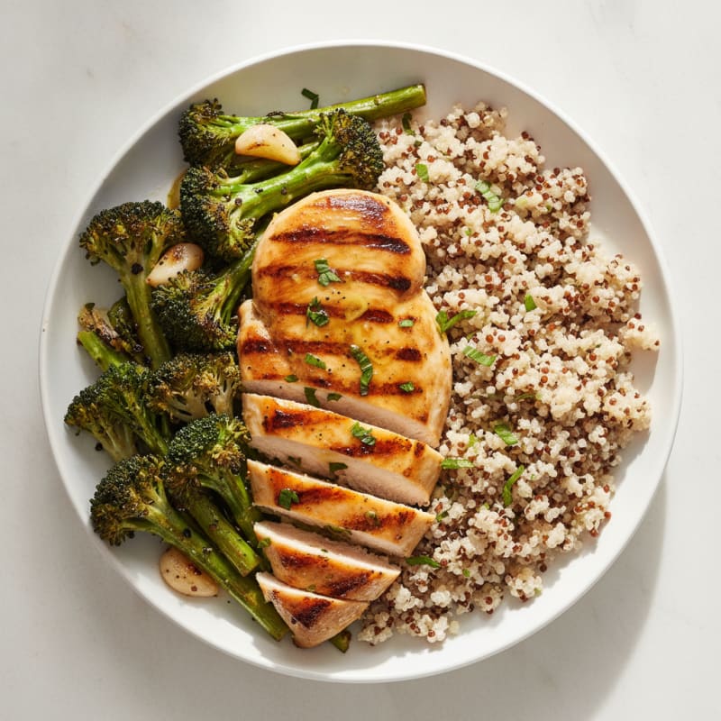 Grilled Chicken Breast with Quinoa and Roasted Broccoli