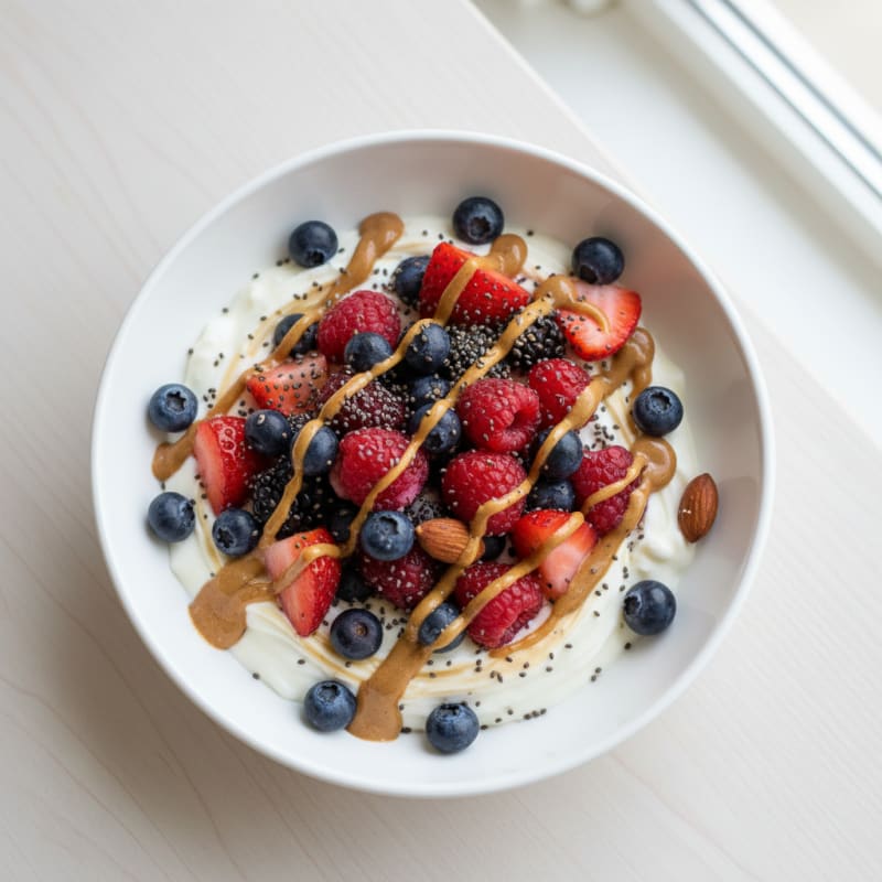 Greek Yogurt Protein Bowl with Mixed Berries and Almond Butter
