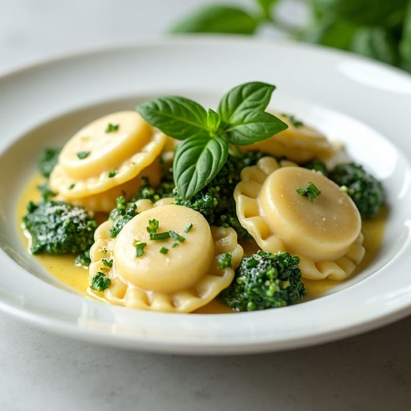 Creamy Spinach Ricotta Ravioli with Herb Sauce