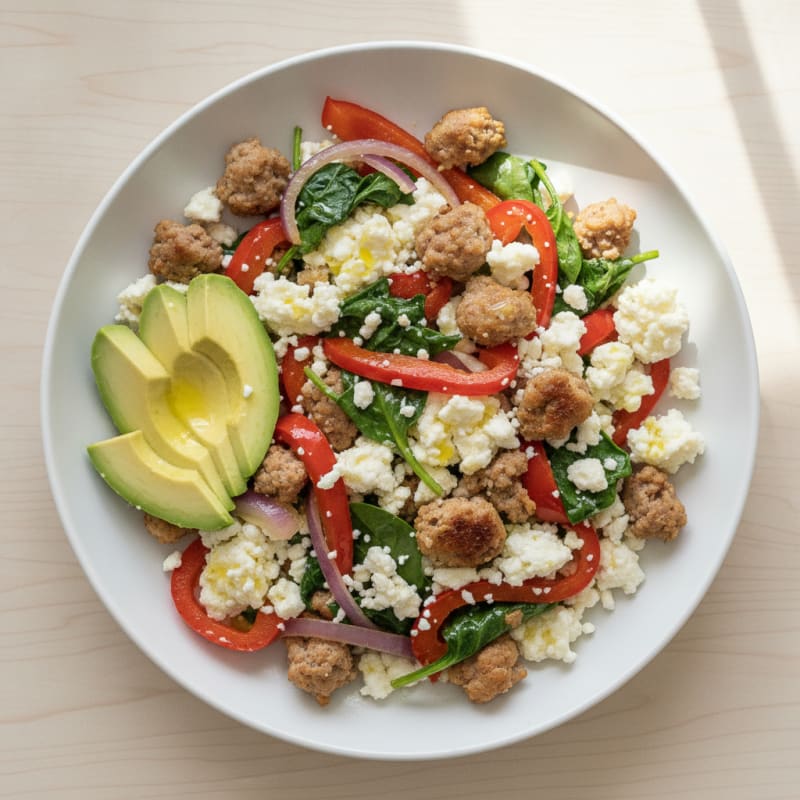 Egg White Veggie Scramble with Turkey Sausage