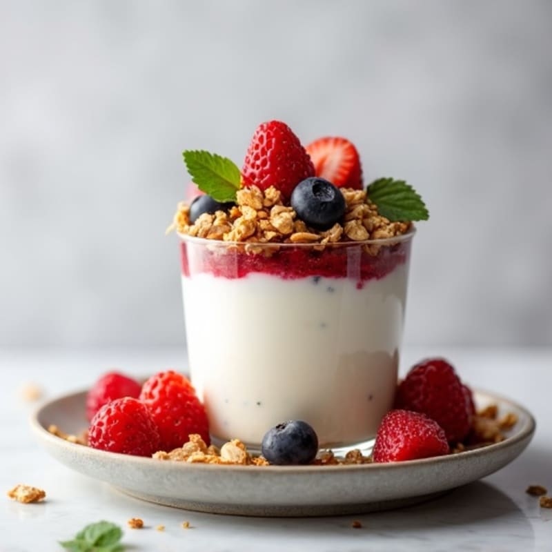 Greek Yogurt Parfait with Crunchy Almond Granola and Berries