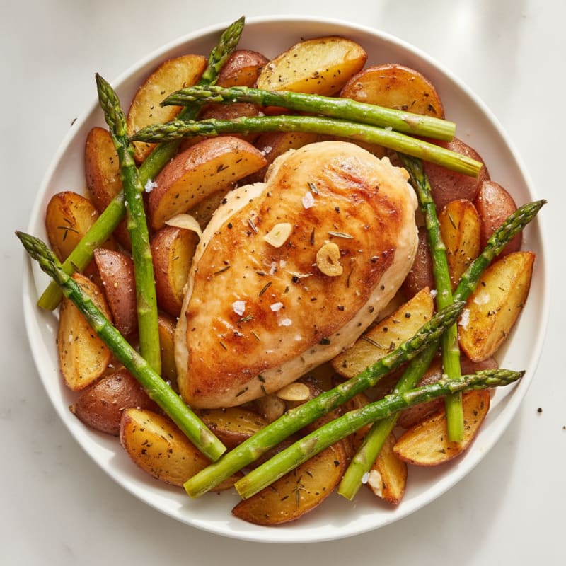 Garlic Herb Roasted Chicken with Asparagus