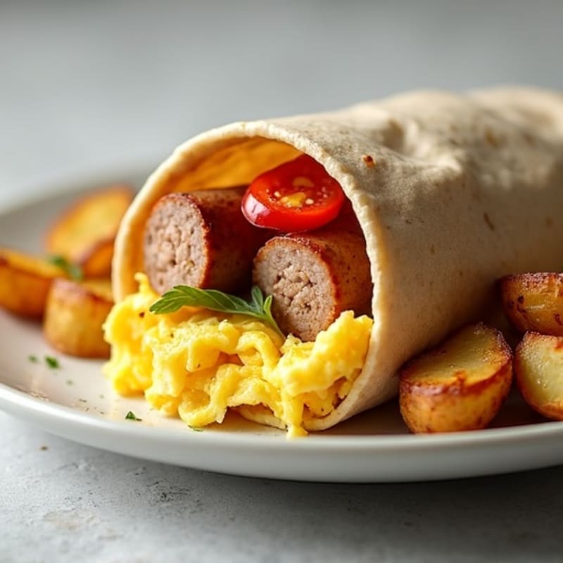 Lean Sausage and Egg Breakfast Wrap with Roasted Potatoes
