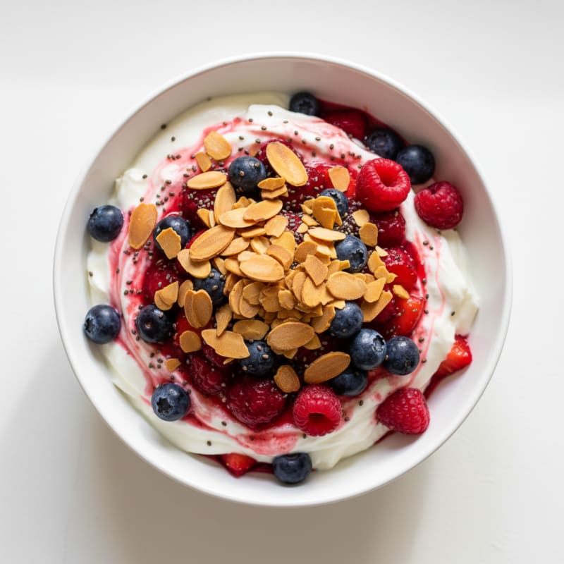 Greek Yogurt Protein Parfait with Mixed Berries and Almonds