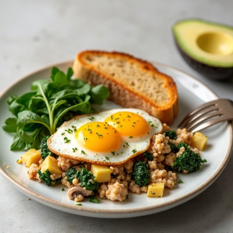 Egg White and Turkey Spinach Scramble with Sautéed Mushrooms