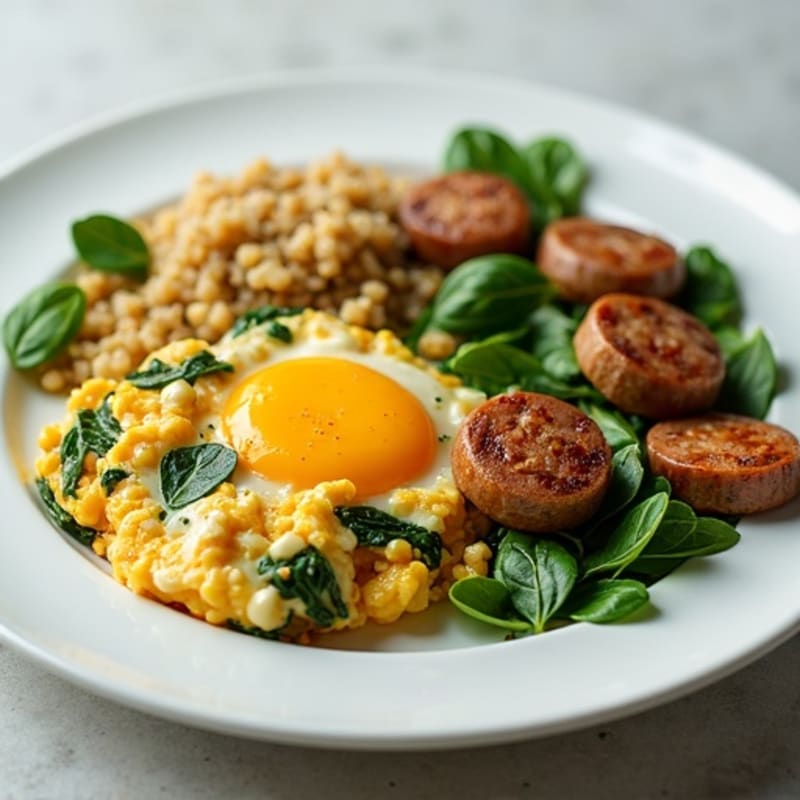 Egg White Spinach Scramble with Turkey Sausage & Quinoa