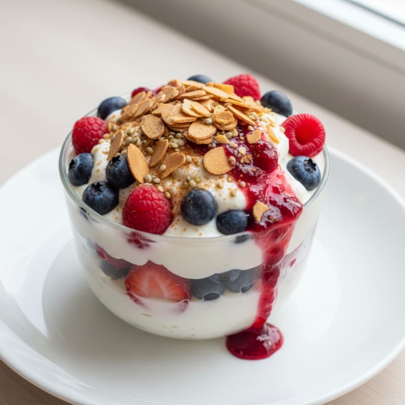 Creamy Greek Yogurt Parfait with Mixed Berries and Almonds