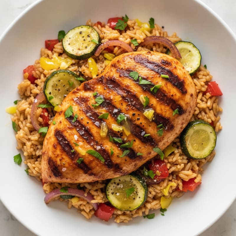 Spicy Mediterranean Chicken and Rice Power Bowl