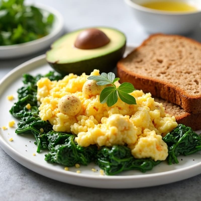 Egg White Scramble with Turkey Sausage and Sautéed Spinach