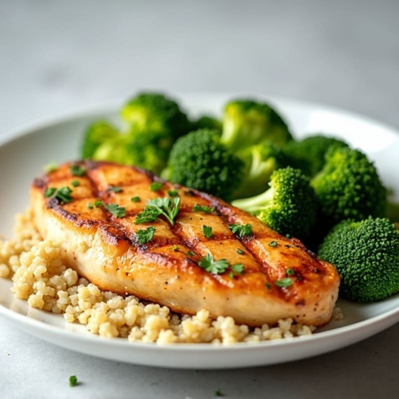 Grilled Chicken Breast with Quinoa and Steamed Broccoli