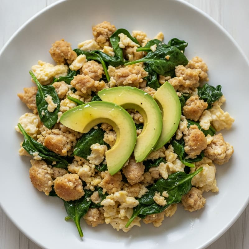 Egg White and Turkey Sausage Scramble with Spinach