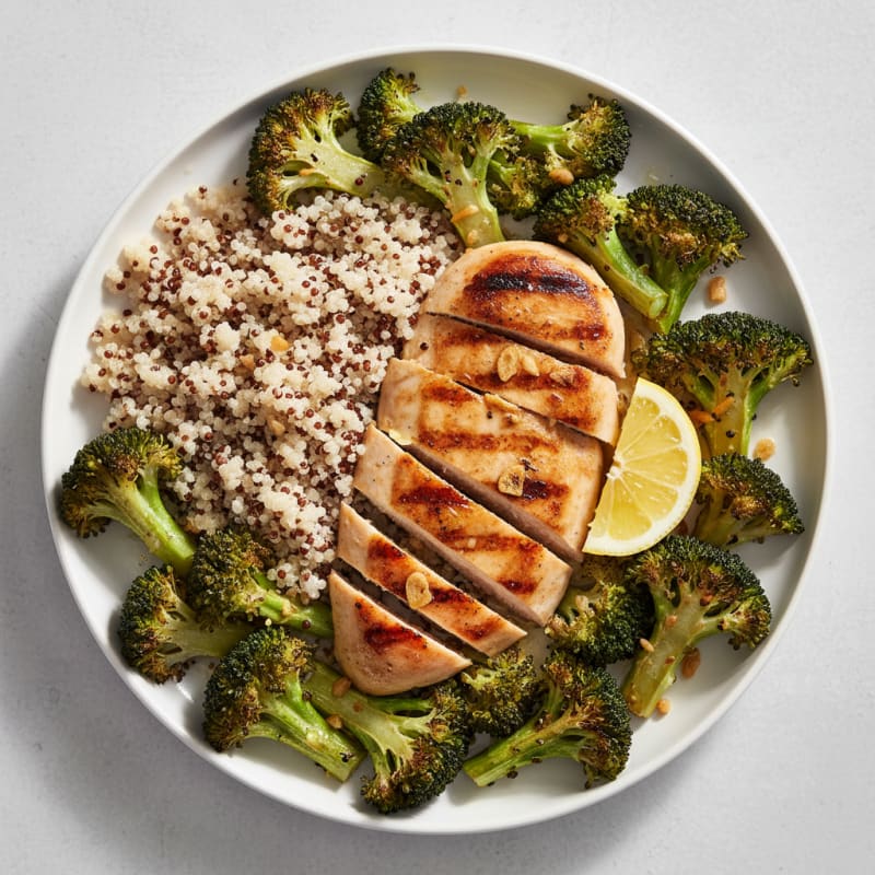 Grilled Chicken Breast with Quinoa and Roasted Broccoli
