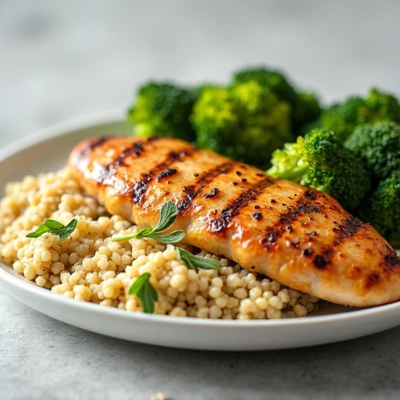 Grilled Chicken Breast with Quinoa and Roasted Broccoli