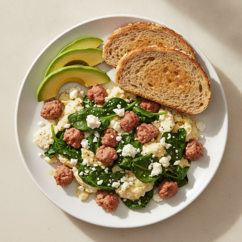 Egg White and Turkey Sausage Scramble with Spinach and Feta