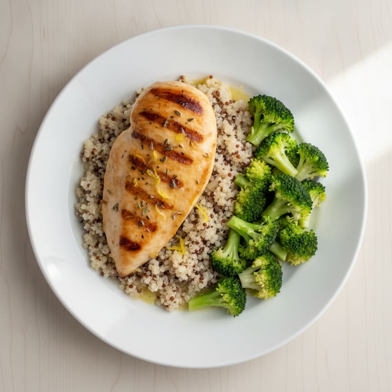 Grilled Chicken Breast with Quinoa and Steamed Broccoli