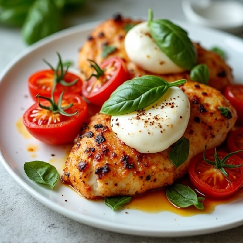 Sheet Pan Chicken with Roasted Tomatoes, Fresh Mozzarella, and Basil