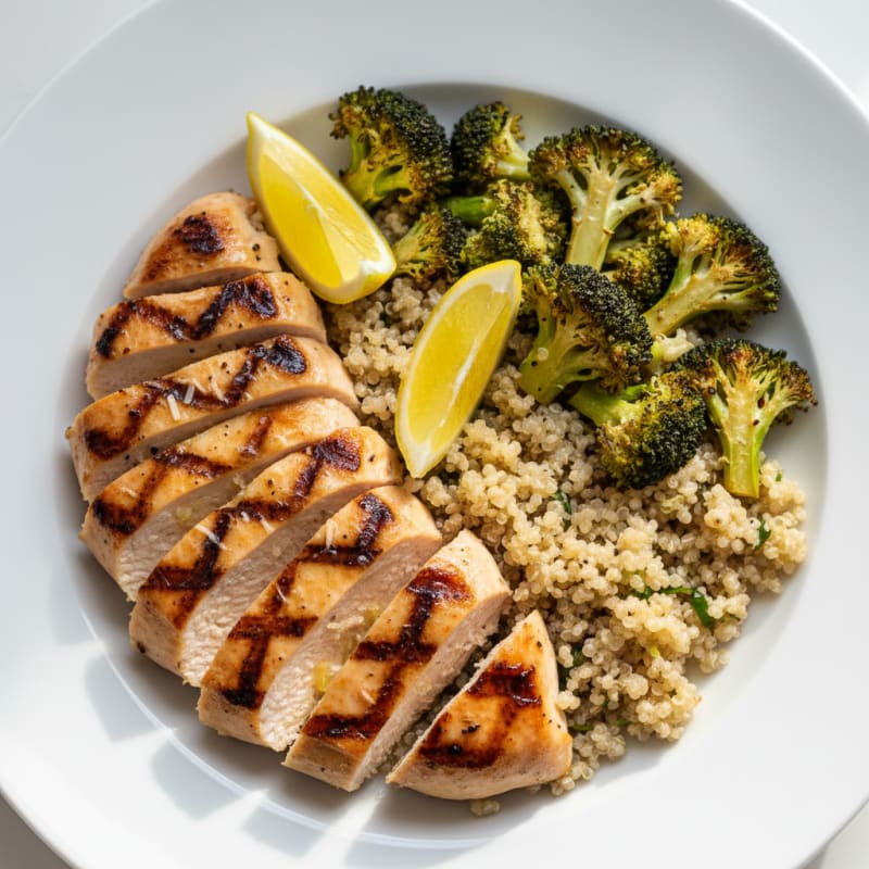 Grilled Chicken Breast with Quinoa and Roasted Broccoli