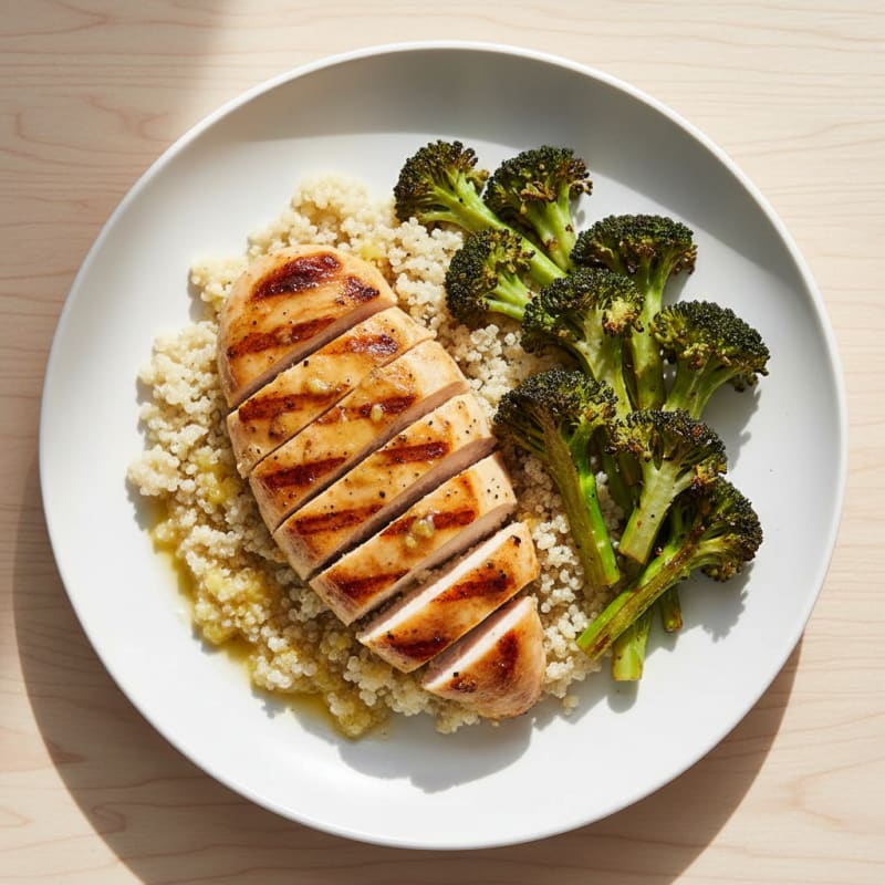 Grilled Chicken Breast with Quinoa and Roasted Broccoli