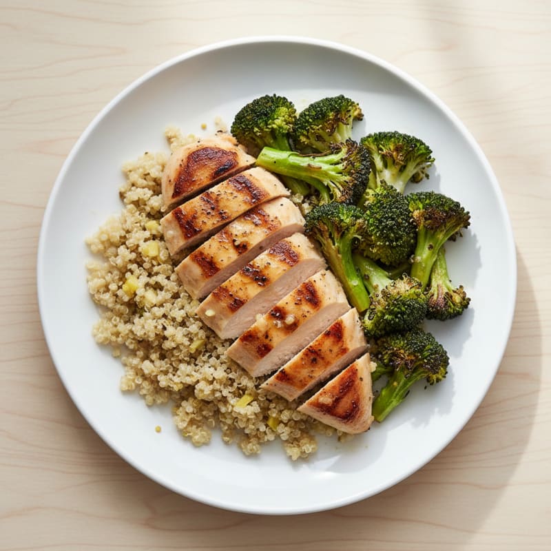 Grilled Chicken Breast with Quinoa and Roasted Broccoli