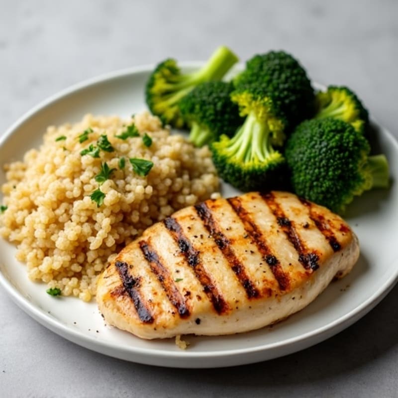 Grilled Chicken Breast with Roasted Broccoli and Quinoa