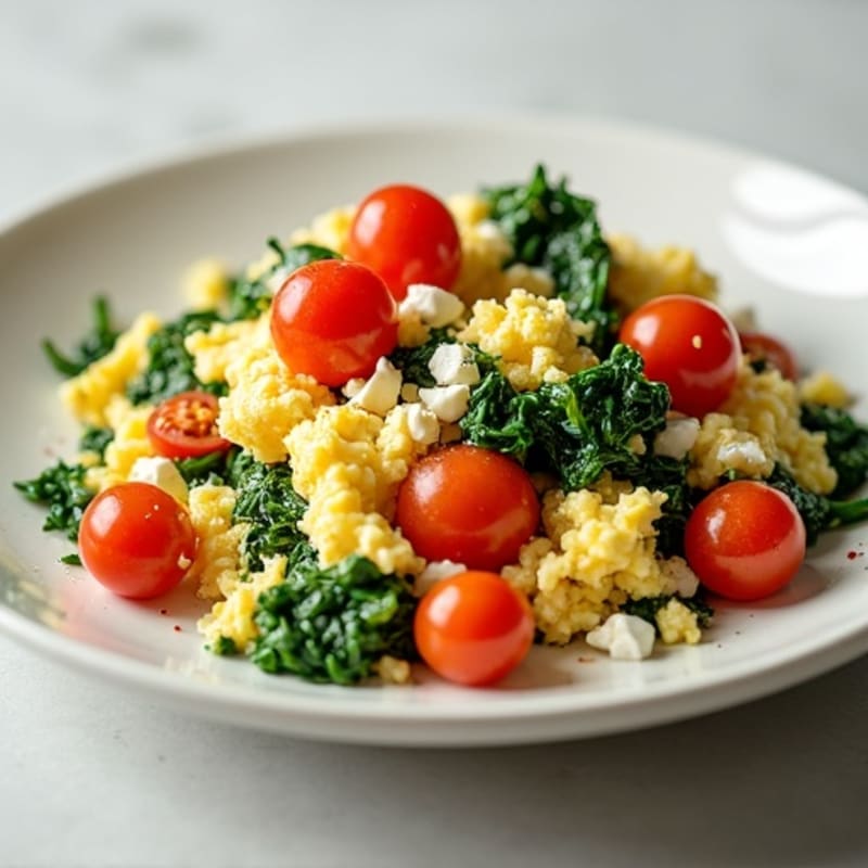 Egg White and Cottage Cheese Scramble with Spinach and Cherry Tomatoes