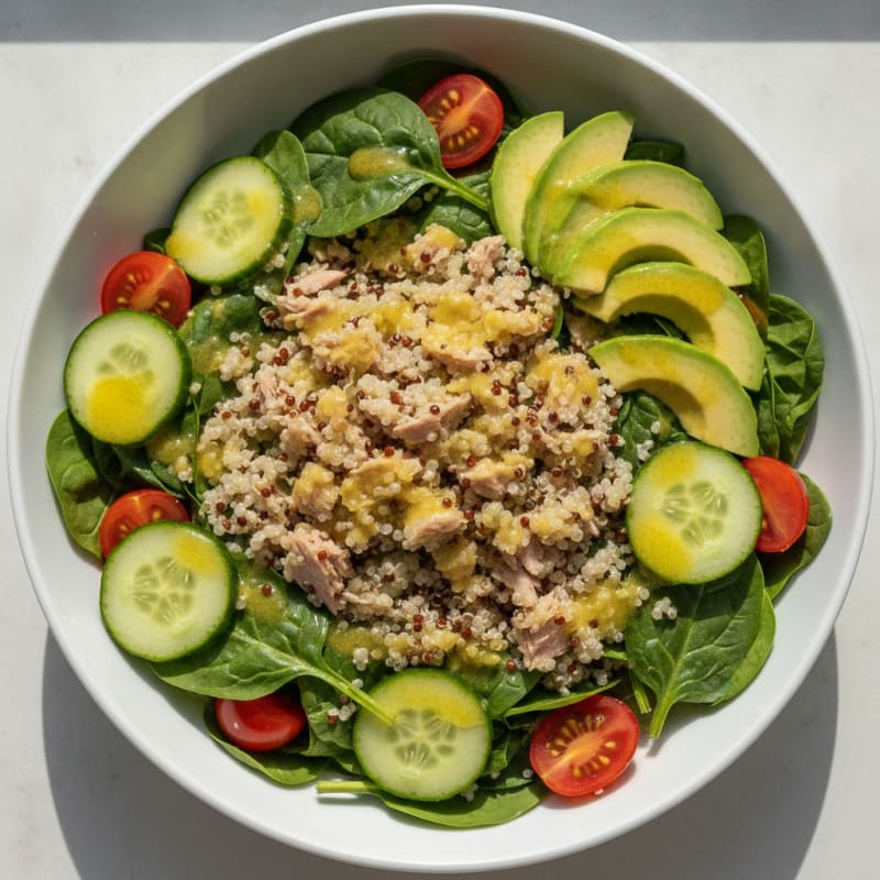 Tuna Spinach Salad with Quinoa and Lemon Vinaigrette
